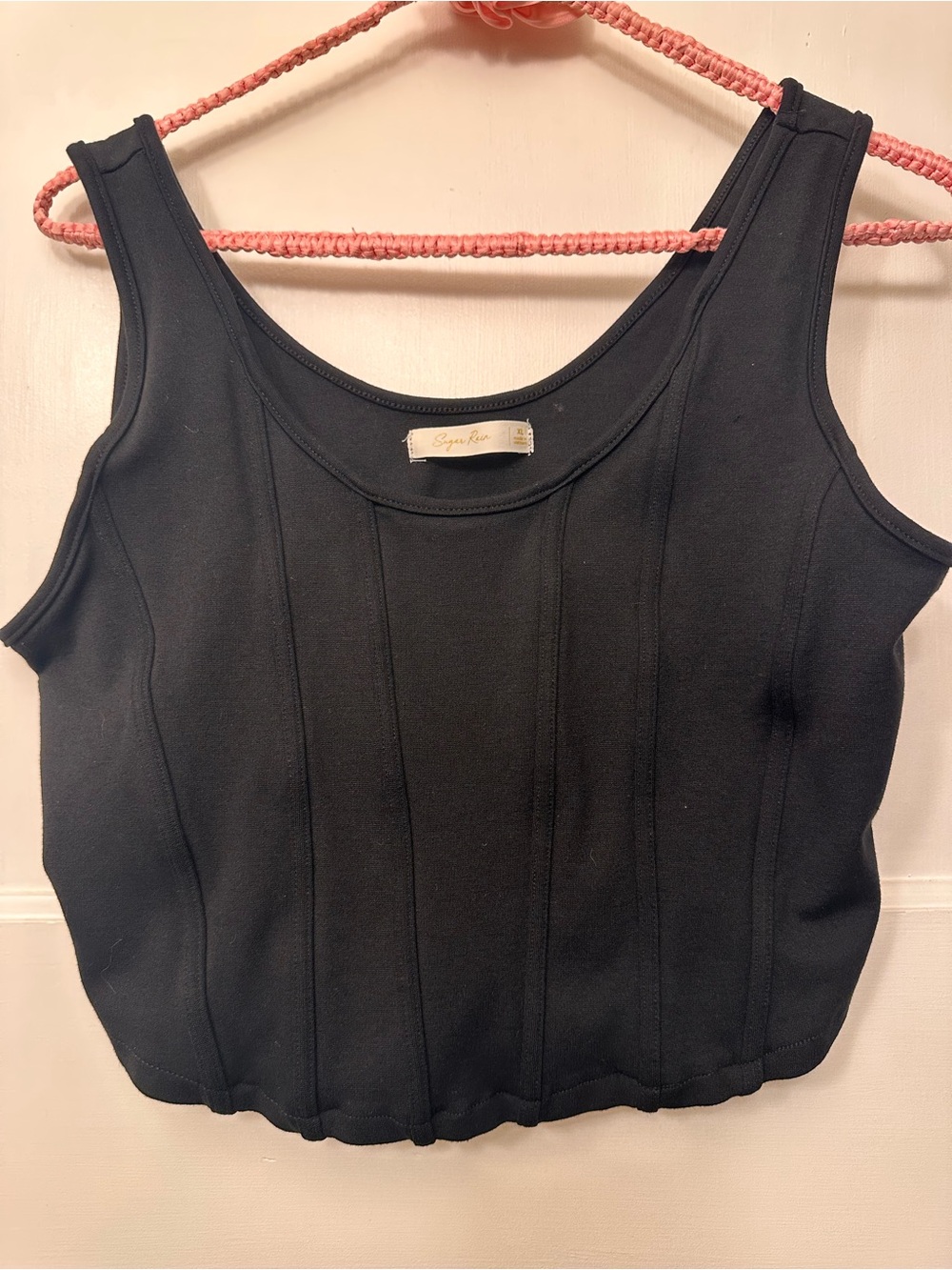 ⭐️ Sugar Rain XL Black Ribbed Faux Boning Crop Tank Top